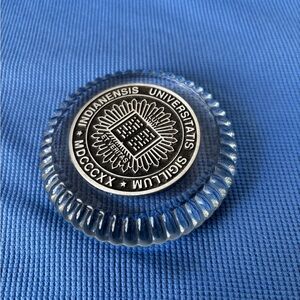 Indiana University Paperweight seal of IU in Latin glass paper Weight Hoosiers